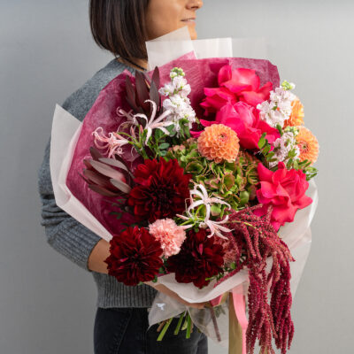 Buchet Toamna Vibranta cu Hortensie, Trandafiri si Dalie