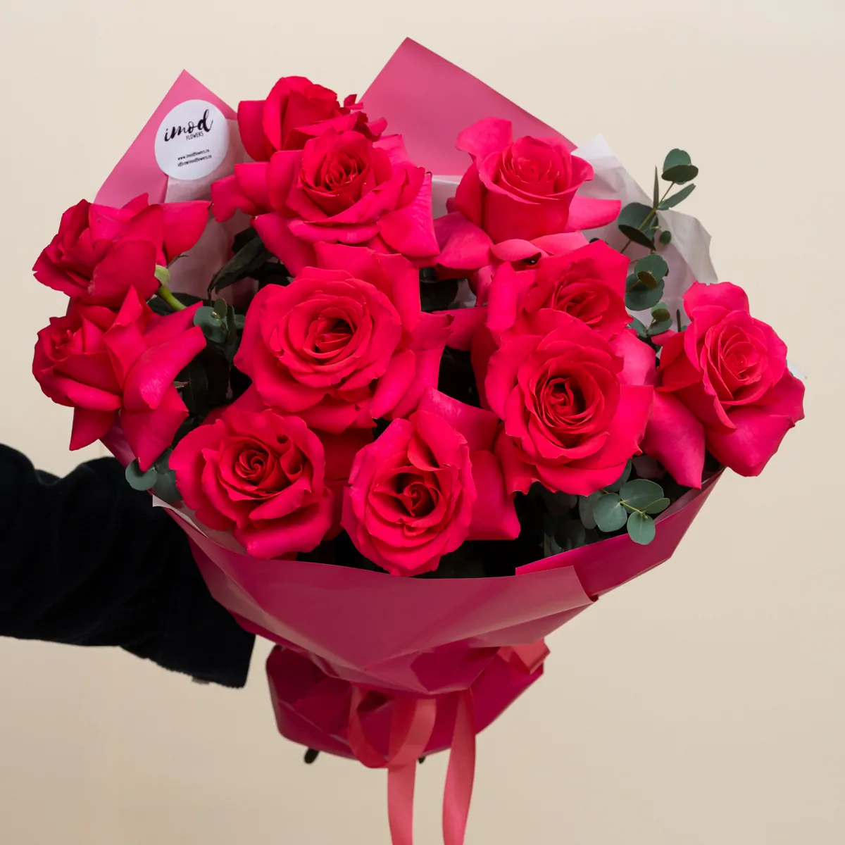 Buchet 11 trandafiri roz cyclam premium