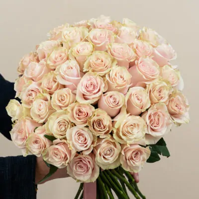 Buchet 55 trandafiri roz pastel
